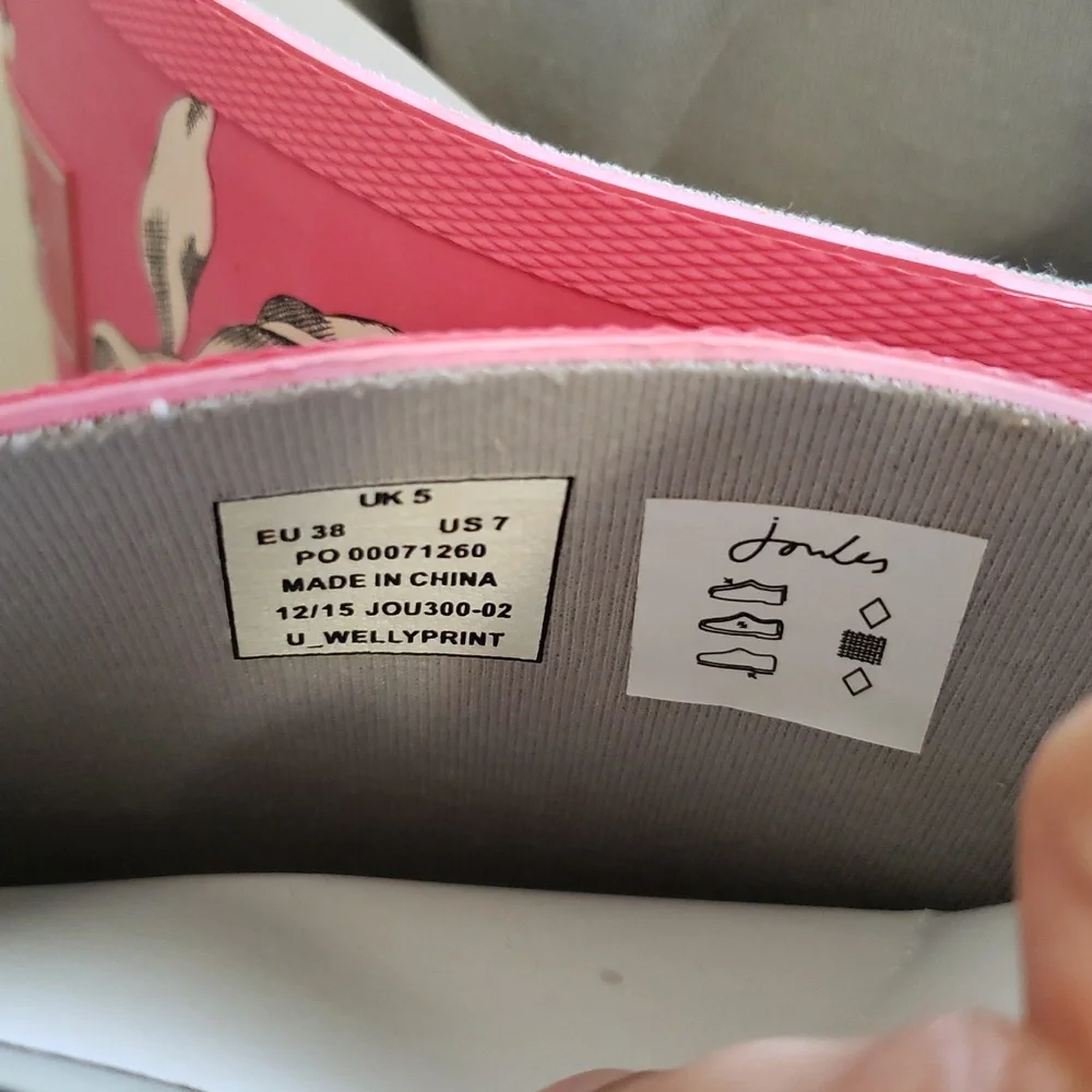Joules Womans Pink W/ White Floral Print Rain Boots - Picture 5 of 11